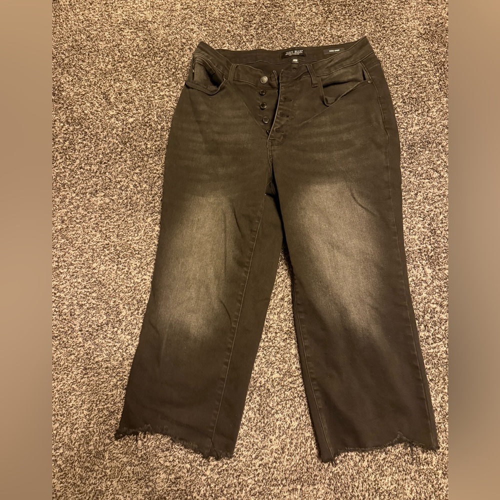 Judy Blue Charcoal Button-Fly Cropped Jeans